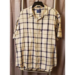 Pendleton Shirt Short Sleeve Button Down Men's ‎ XLarge Blue Plaid 100% Cotton